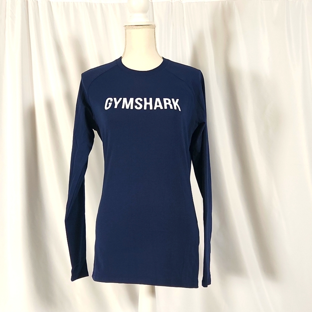 Gymshark Women's Long Sleeve Navy Blue Shirt Size Small Cotton Blend